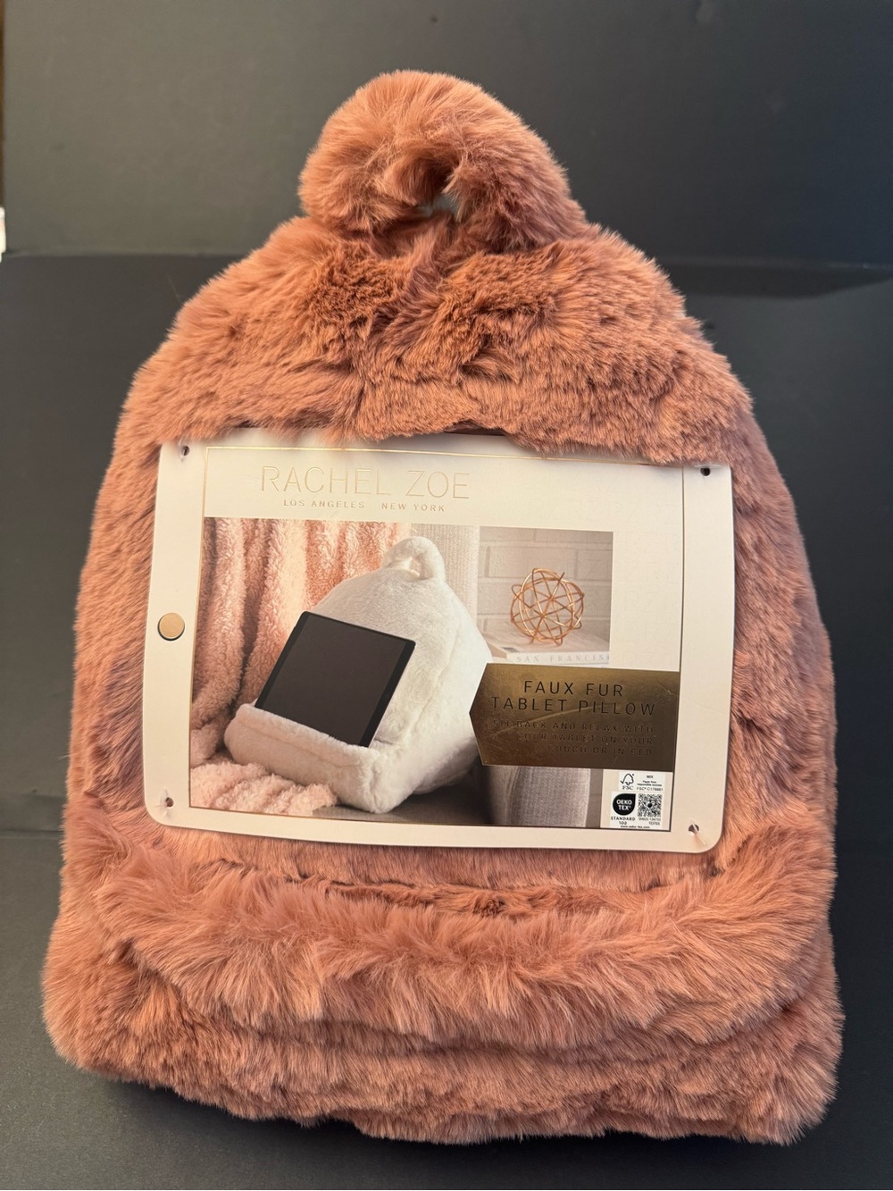 New Tablet Pillow By RACHEL ZOE - Faux Fur - Dusty Rose Blush - Picture 8 of 10